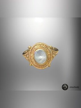 Gold-Tone Ring with White Mother-of-Pearl Center